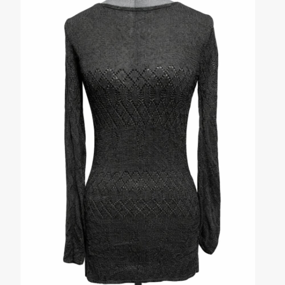 Black Sheer Knit Long Sleeve Tunic Dress | Lace Detail | Bodycon